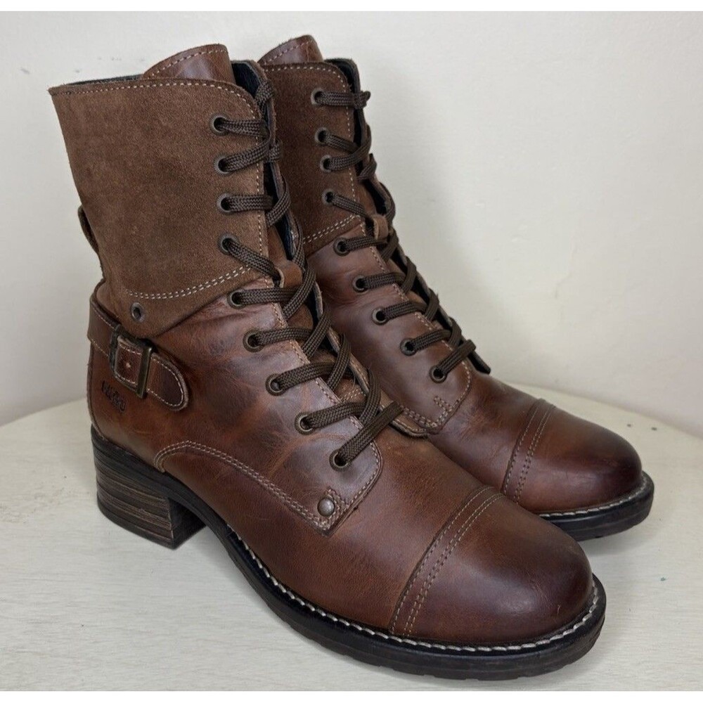 Taos Crave Brown Leather Suede Zip Tie Boots Women's Size 39 US 8-8.5 EUC